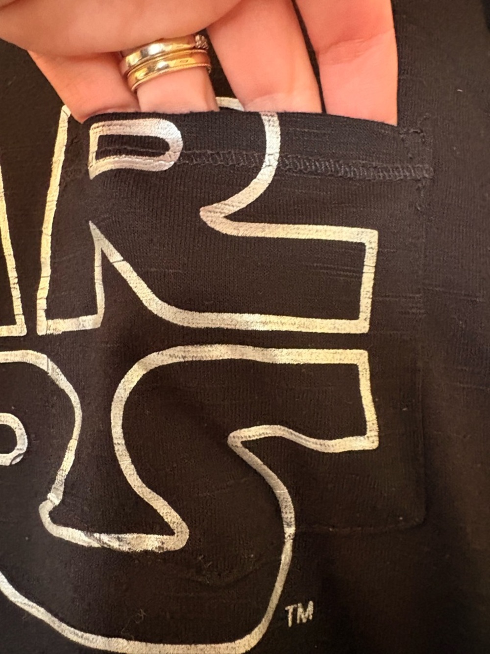 Star Wars Black Tee with Silver Metallic Sleeve Stripes - Picture 3 of 5